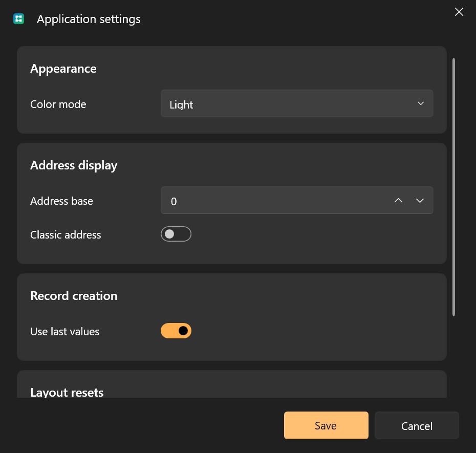Application settings