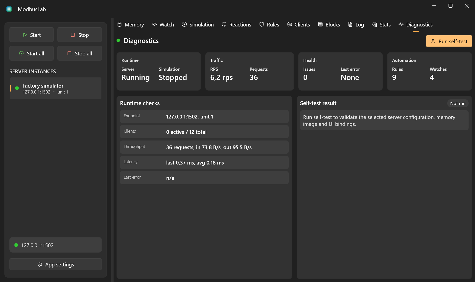 Diagnostics view
