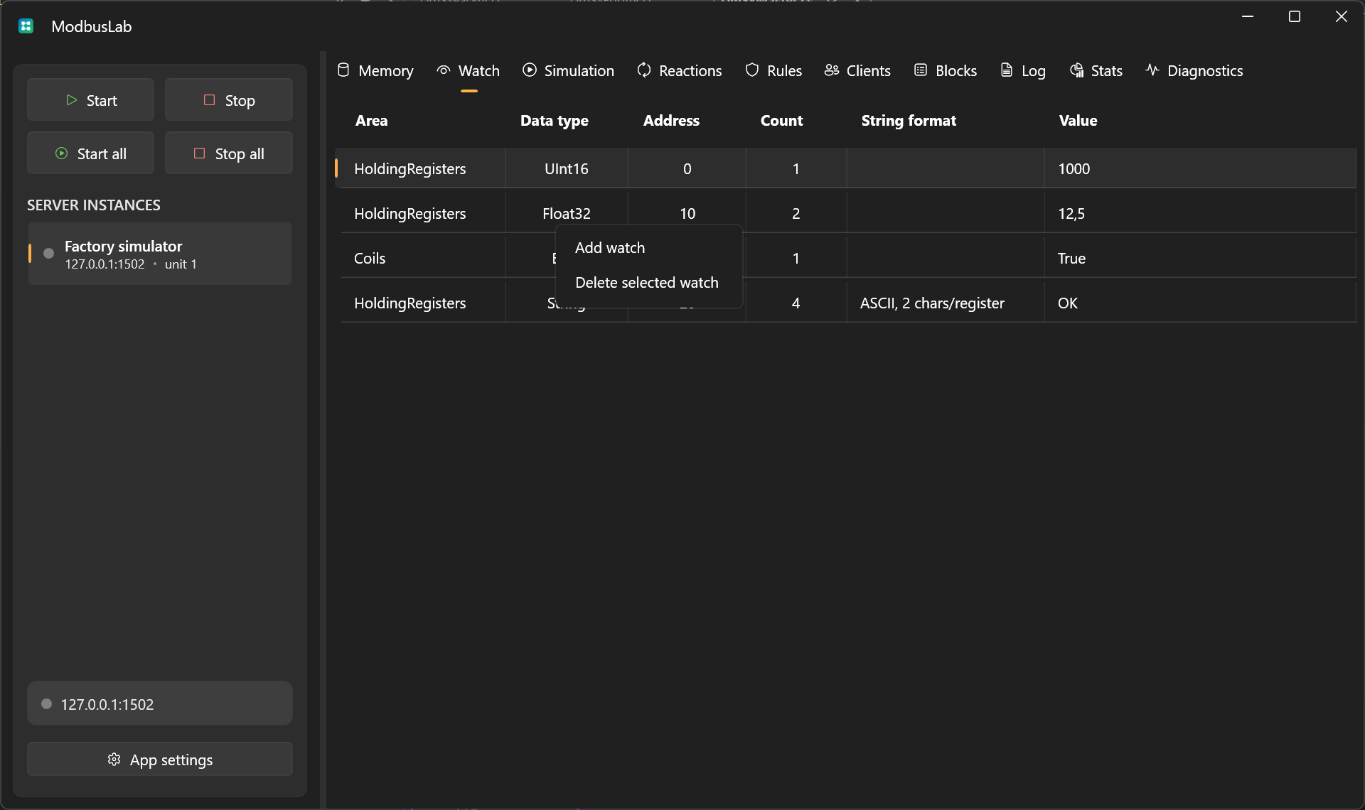Grid context menu