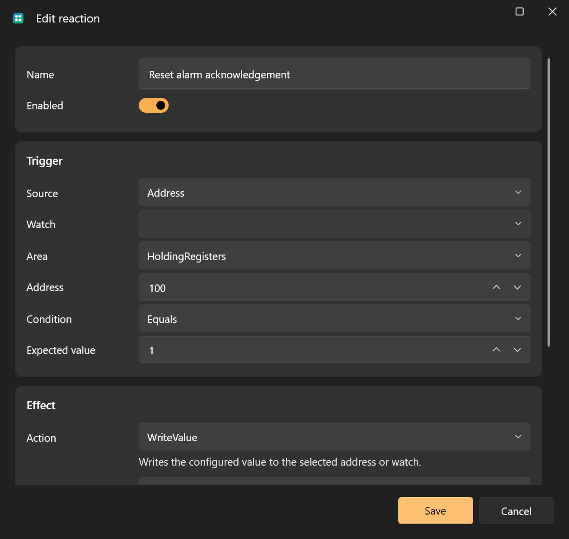 Reaction editor
