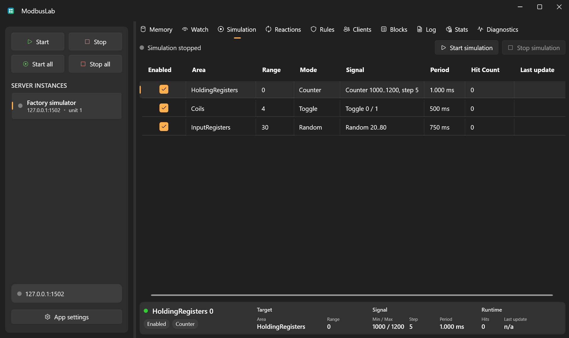 Simulation view