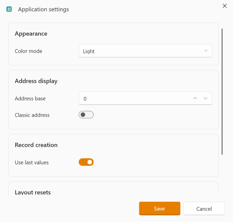 Application settings