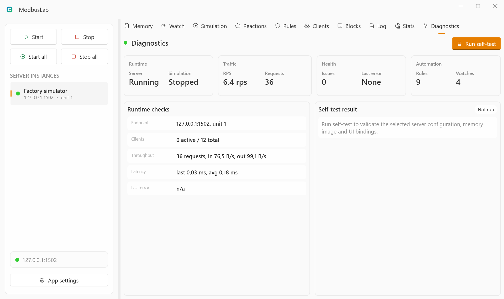 Diagnostics view