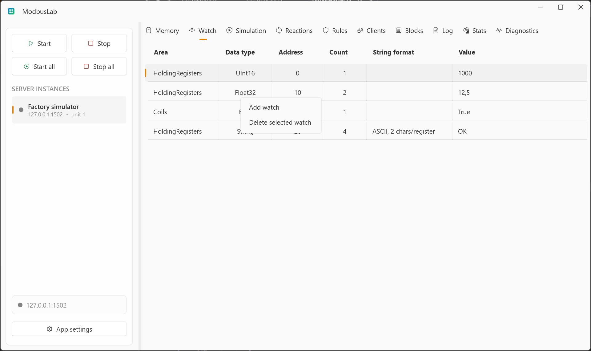 Grid context menu